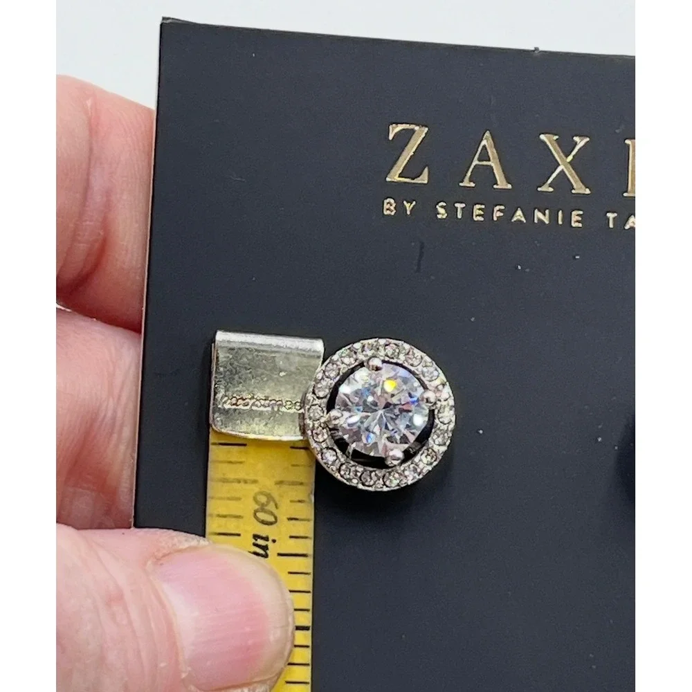 Zaxie by Stefanie Taylor CZ Stud Earrings with Halo Jackets Silver‎ Tone 58305P